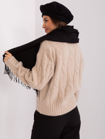 Hurtownia Czarny jednokolorowy szal damski 