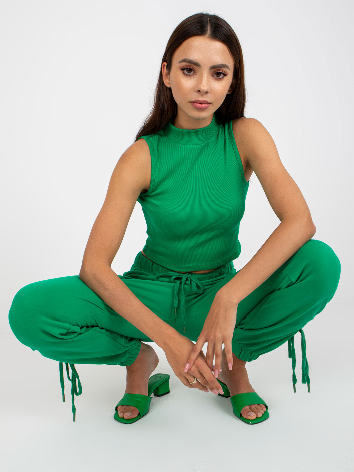 Zielony bawełniany top basic w prążki 