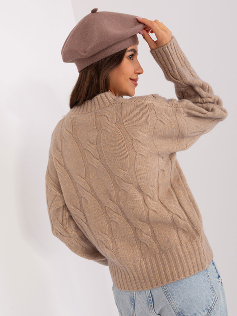 Hurtownia Ciemnobeżowy jednokolorowy beret damski