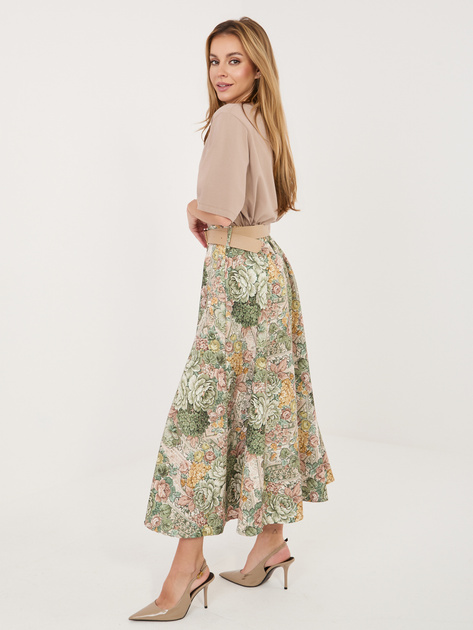 Zielona rozkloszowana spódnica z paskiem