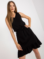 Großhandel Schwarzes Baumwollkleid Basic mit Volant RUE PARIS.