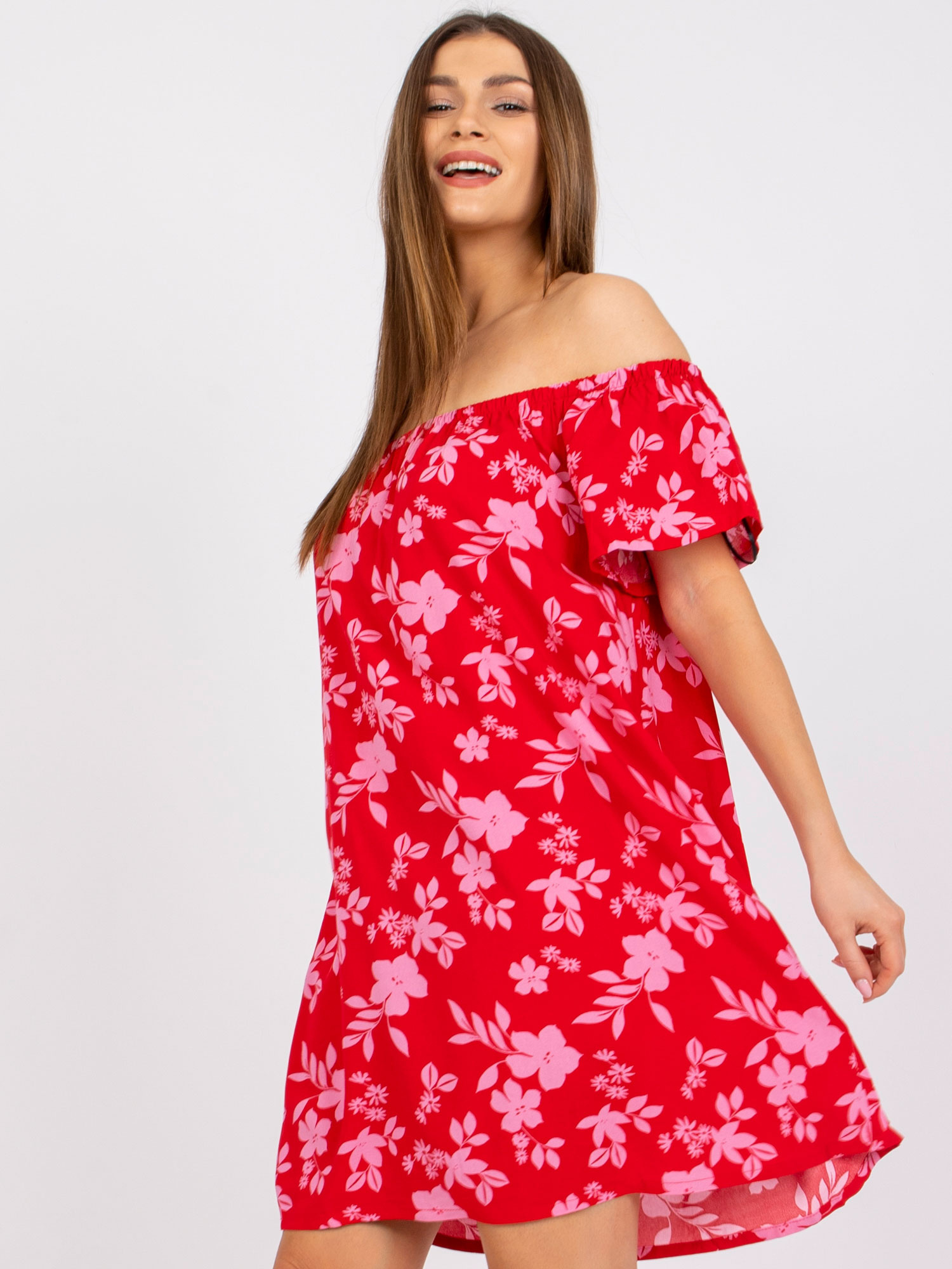Czerwona sukienka mini w kwiaty Amaya FRESH MADE 