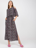 Czarna maxi sukienka w kwiaty z kieszeniami ZULUNA