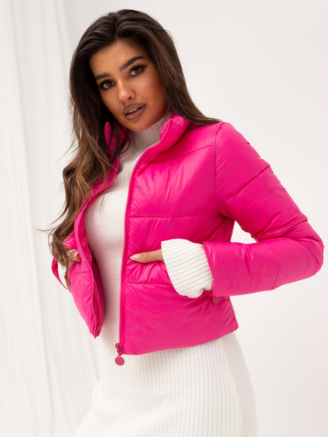 Hurt Ciemnoróżowa krótka przejściowa kurtka pikowana z kieszeniami