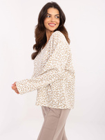 Hurt Ciemnobeżowo-biała bluza oversize z dekoltem V