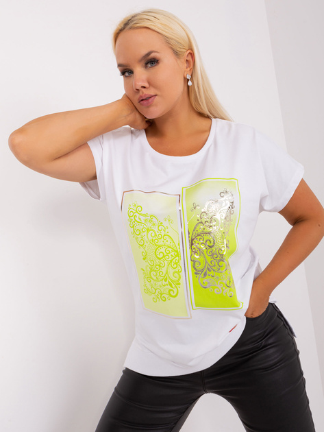 Hurt Ecru-limonkowa bluzka plus size z printem