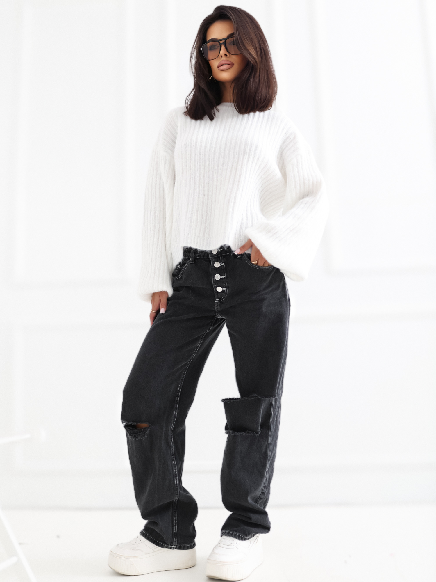 Ercu miękki sweter oversize w prążki