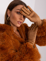 Hurt Camelowe rękawiczki z ozdobnym paskiem