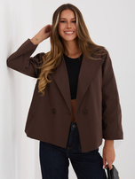 Brązowy damski płaszcz z rękawem 3/4 RUE PARIS 