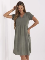 Khaki rozkloszowana sukienka z bawełny