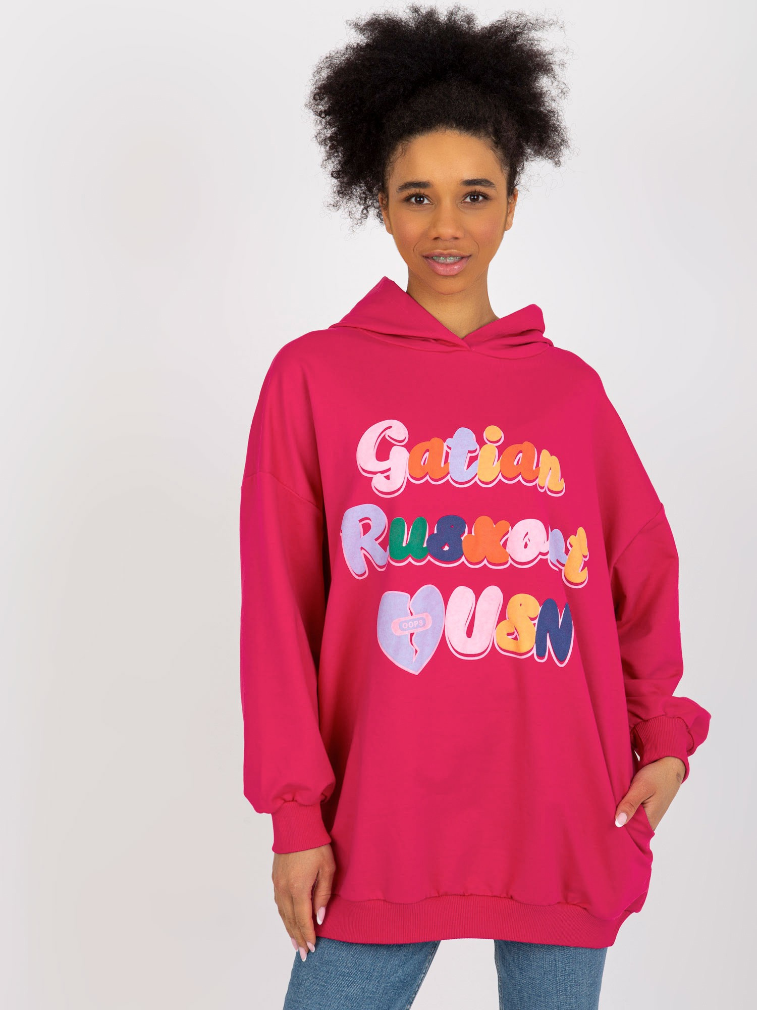 Hurt Fuksjowa długa bluza z nadrukiem o kroju oversize