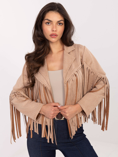 Beżowa zamszowa kurtka z dżetami