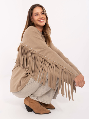 Ciemnobeżowa bluza oversize z frędzlami