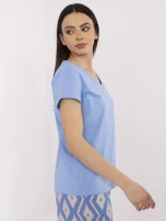 Niebieski bawełniany t-shirt BASIC FEEL GOOD