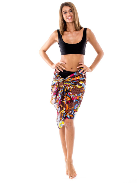 Hurtownia Ciemnobrązowa chusta w roślinne wzory