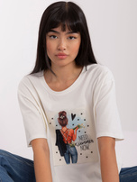 Hurtownia Ecru bawełniany t-shirt z nadrukiem 