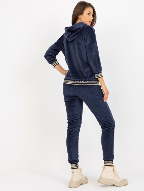 Hurt Granatowy damski komplet welurowy ze spodniami