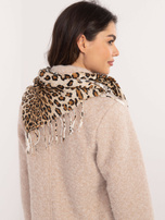 Hurt Beżowo-camelowy damski szal w panterkę
