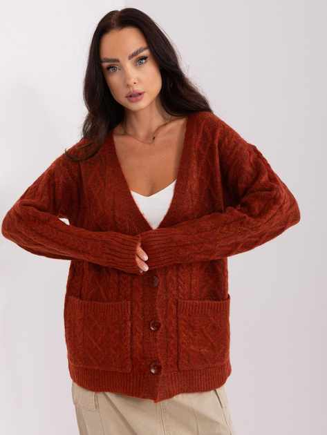 Hurt Ciemnopomarańczowy damski sweter z kieszeniami