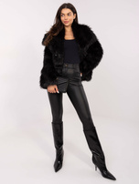 Black fur jacket with pockets.