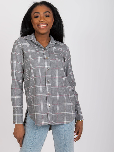 Szara koszula w kratę z długim rękawem