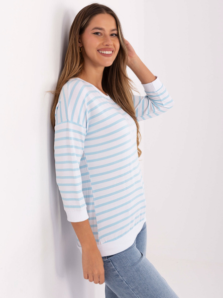 Biało-jasnoniebieska bluzka z okrągłym dekoltem