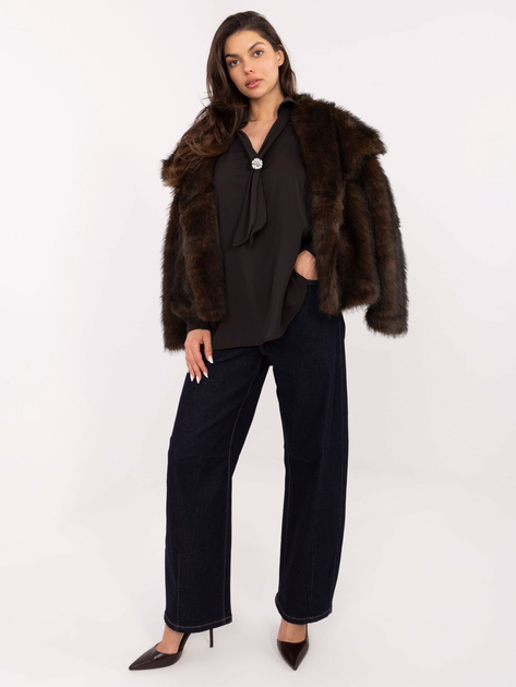 Czekoladowa wizytowa bluzka z bufiastym rękawem