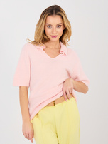 Pastelowy różowy sweter z domieszką baby alpaki