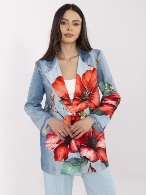 Niebieska damska marynarka z imitacją jeansu