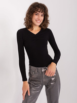 Hurt Black striped longsleeve basic blouse with V-neck.