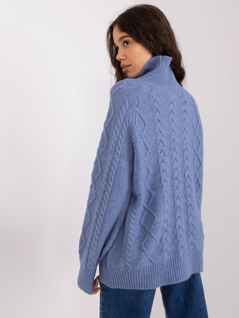 Hurt Brudnoniebieski sweter z warkoczami i golfem