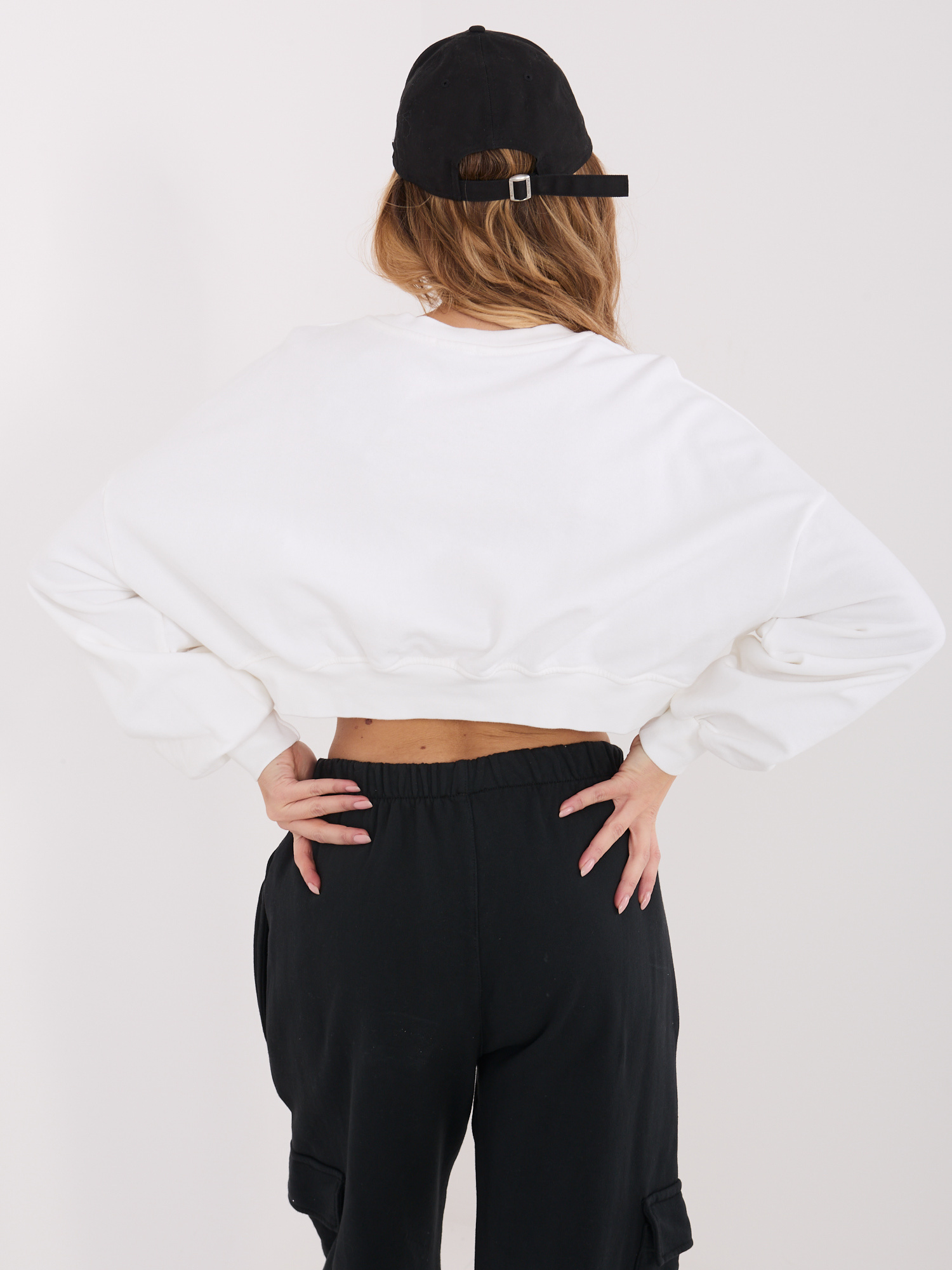 Ecru krótka bluza oversize z bawełny