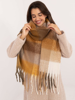 Hurtownia Brązowo-ciemnożółty zimowy szal w kratę 