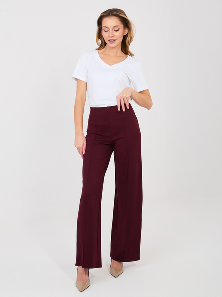 Śliwkowe garniturowe spodnie bez zapięcia RUE PARIS