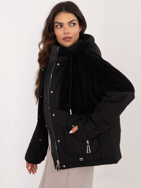 Hurt Czarna damska kurtka przejściowa z kieszeniami na suwak