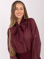 Burgundowa rozpinana koszula z kokardą 