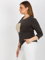 Hurt Khaki bluzka plus size z nadrukiem i ściągaczem