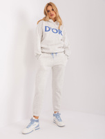 Wholesale light gray melange tracksuit set with hoodie.
