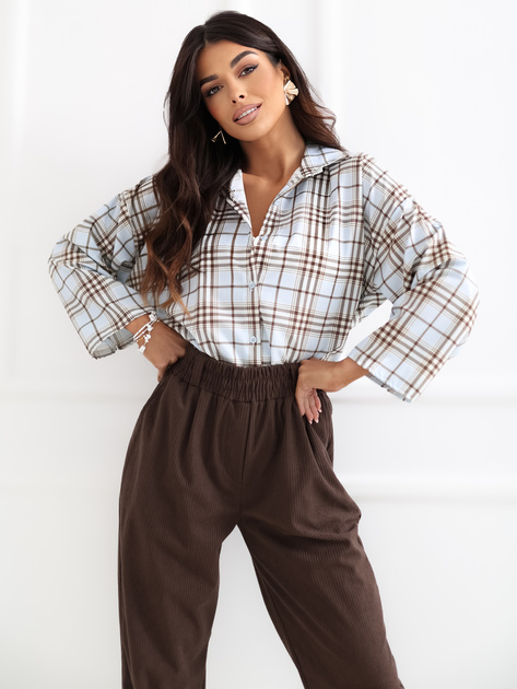 Jasnoniebieska damska koszula oversize w kratę