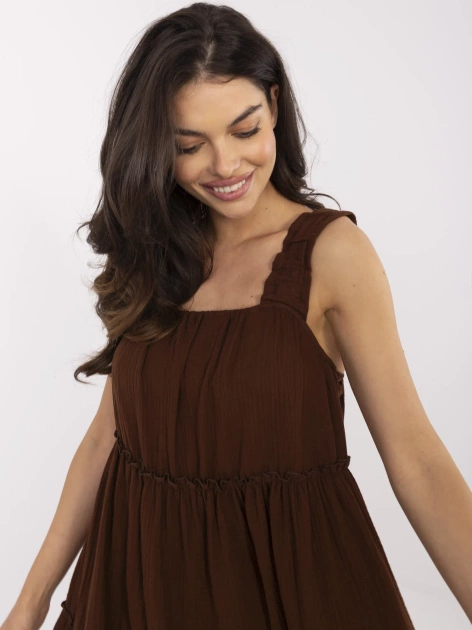 Brązowa muślinowa sukienka z falbaną