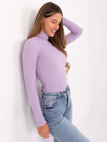 Liliowa dopasowana bluzka basic z golfem Elisee RUE PARIS