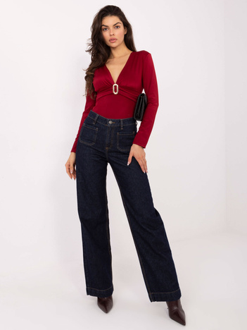 Bordowe eleganckie body z długim rękawem RUE PARIS