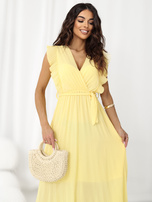 Jasnożółta rozkloszowana sukienka bez rękawów RUE PARIS