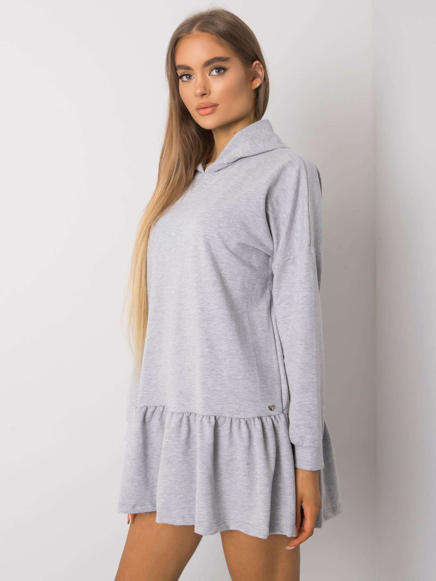 Graue Melange Sweatkleid mit Kapuze von Aliye.