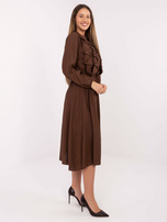 Brown elegant dress with a jabot.