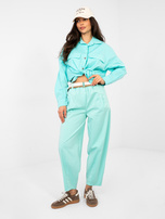 Pastellgrüne Karottenhose aus Baumwolle.