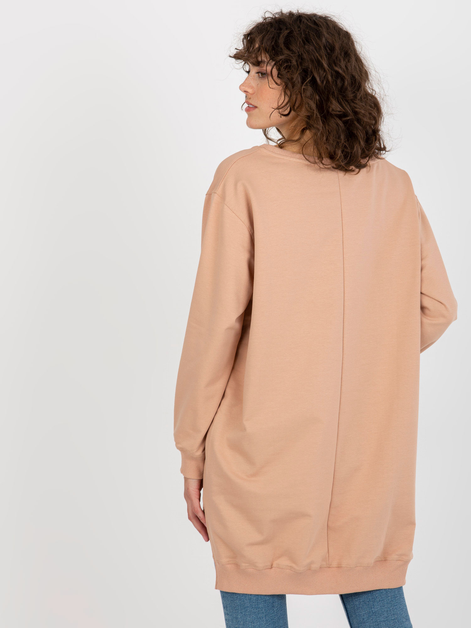 Beżowo-zielona długa bluza oversize z napisem