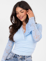 Jasnoniebieskie eleganckie body z koronką