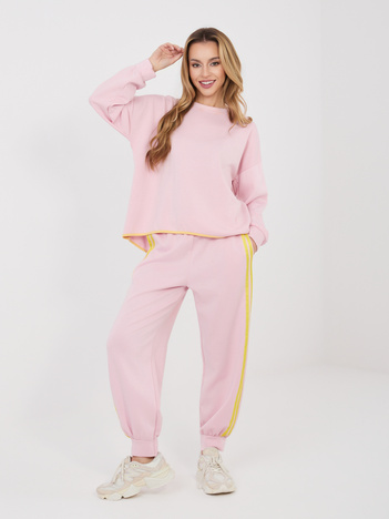Pastelowy różowy komplet z bluzą oversize RUE PARIS 