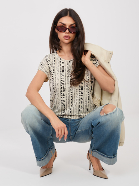 Jasnobeżowa letnia bluzka z gumką na dole SUBLEVEL